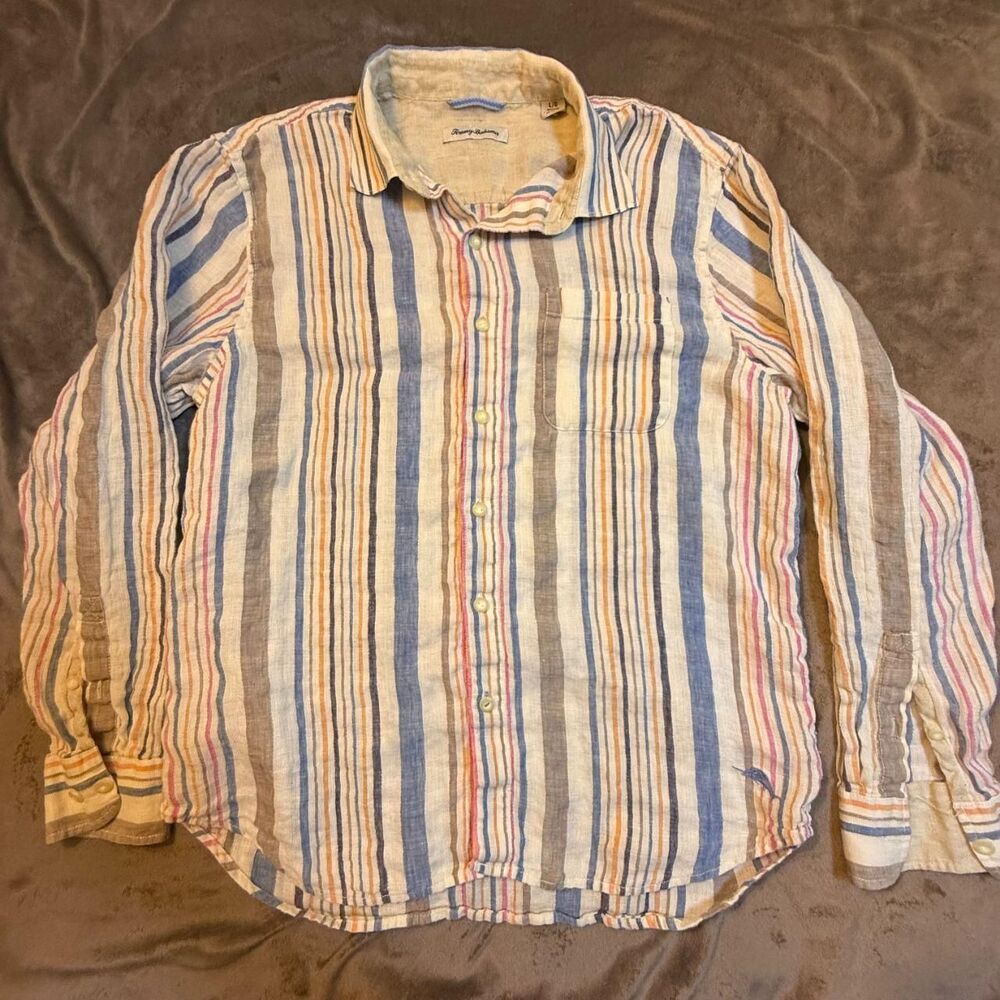 Tommy Bahama multi-color striped linen long sleeve shirt Size L - 0235